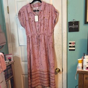 NWT Lucky Brand Mauve Floral Midi Dress Size Large